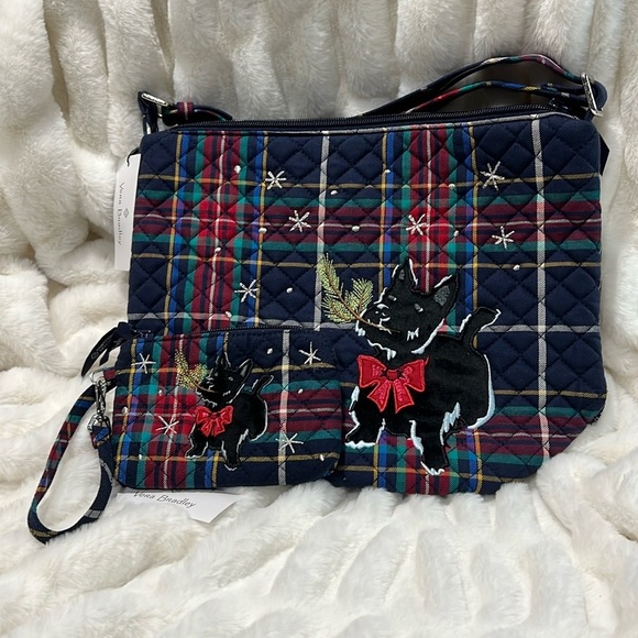 Vera Bradley Handbags - Duo Vera Bradley 2 Piece Plaid Scottish Terrier Bucket Crossbody Wristlet Set